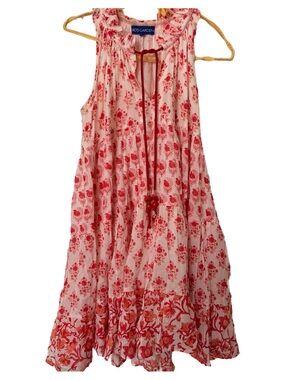 Ro’s Garden Tuckernuck Pink Red Floral boho block print Tiered Mini sunDress XS